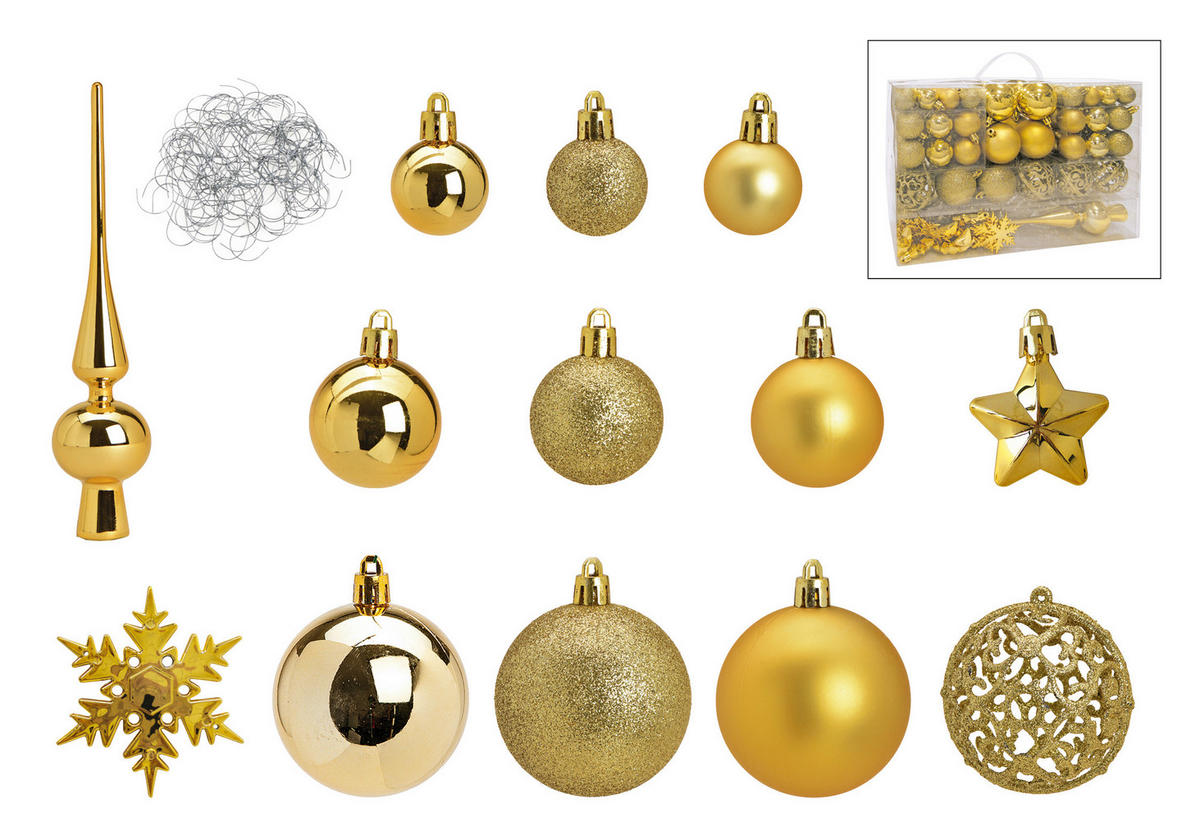 CHRISTBAUMKUGEL-SET  - Goldfarben, Trend, Kunststoff (36/23/12cm) - X-Mas