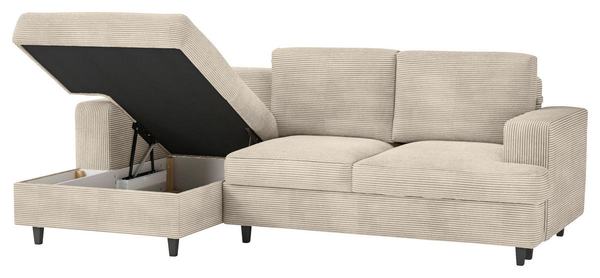 ECKSOFA  in Cord, Velours Beige  140/247 cm  - Beige/Schwarz, Design, Holz/Textil (140/247cm) - MID.YOU