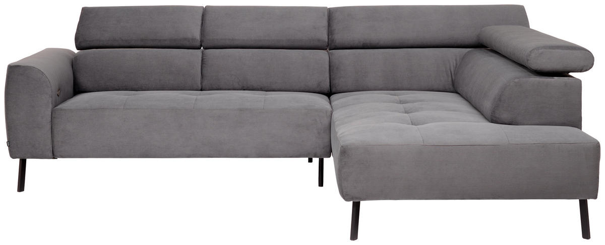 ECKSOFA in Feincord Anthrazit  - Anthrazit/Schwarz, Design, Textil/Metall (280/205cm) - Xora