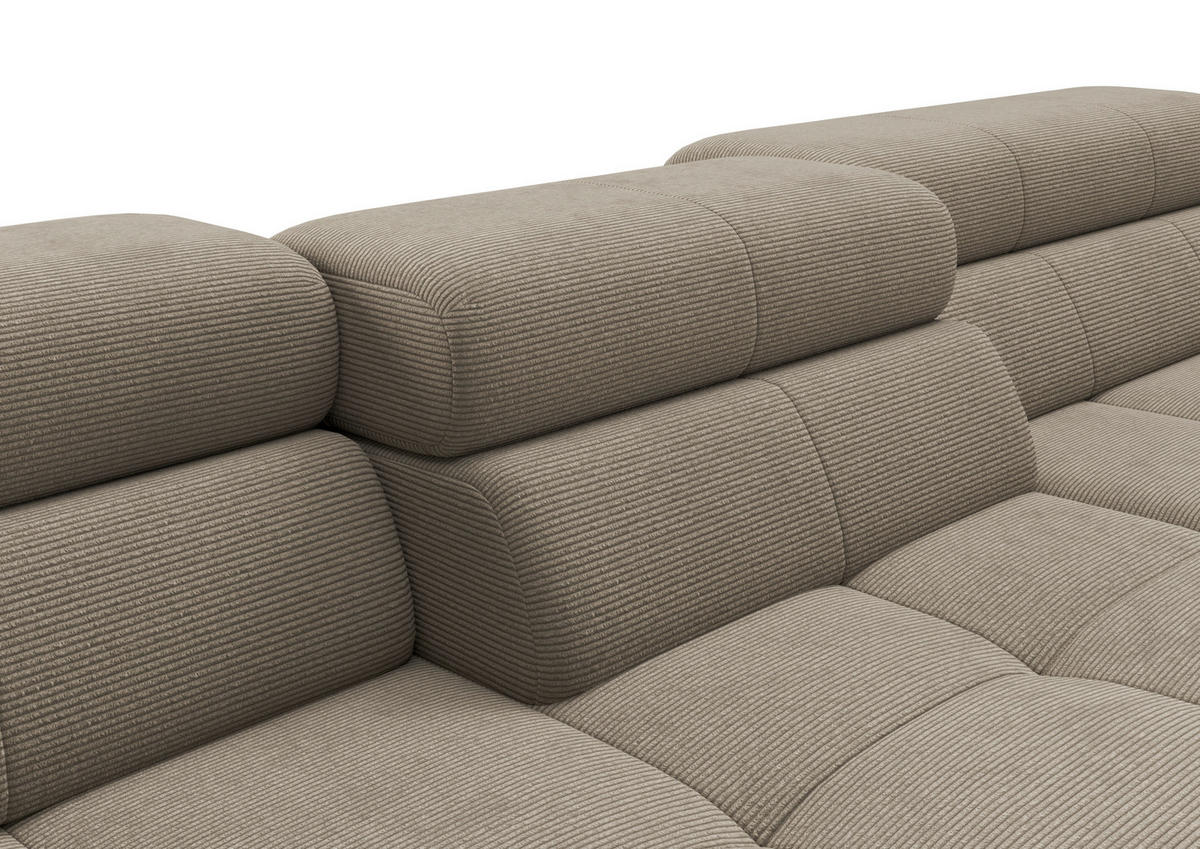 ECKSOFA Sandfarben Feincord Rücken echt, Kopfteilverstellung, Sitztiefenverstellung  - Sandfarben/Schwarz, KONVENTIONELL, Textil/Metall (293/226cm) - Hom`in