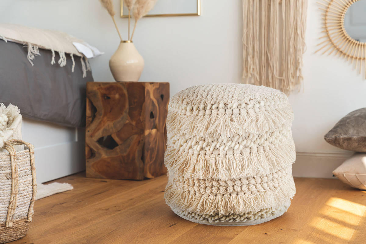 POUF Struktur 35/35/35 cm - Creme, Trend, Textil (35/35/35cm) - Kayoom