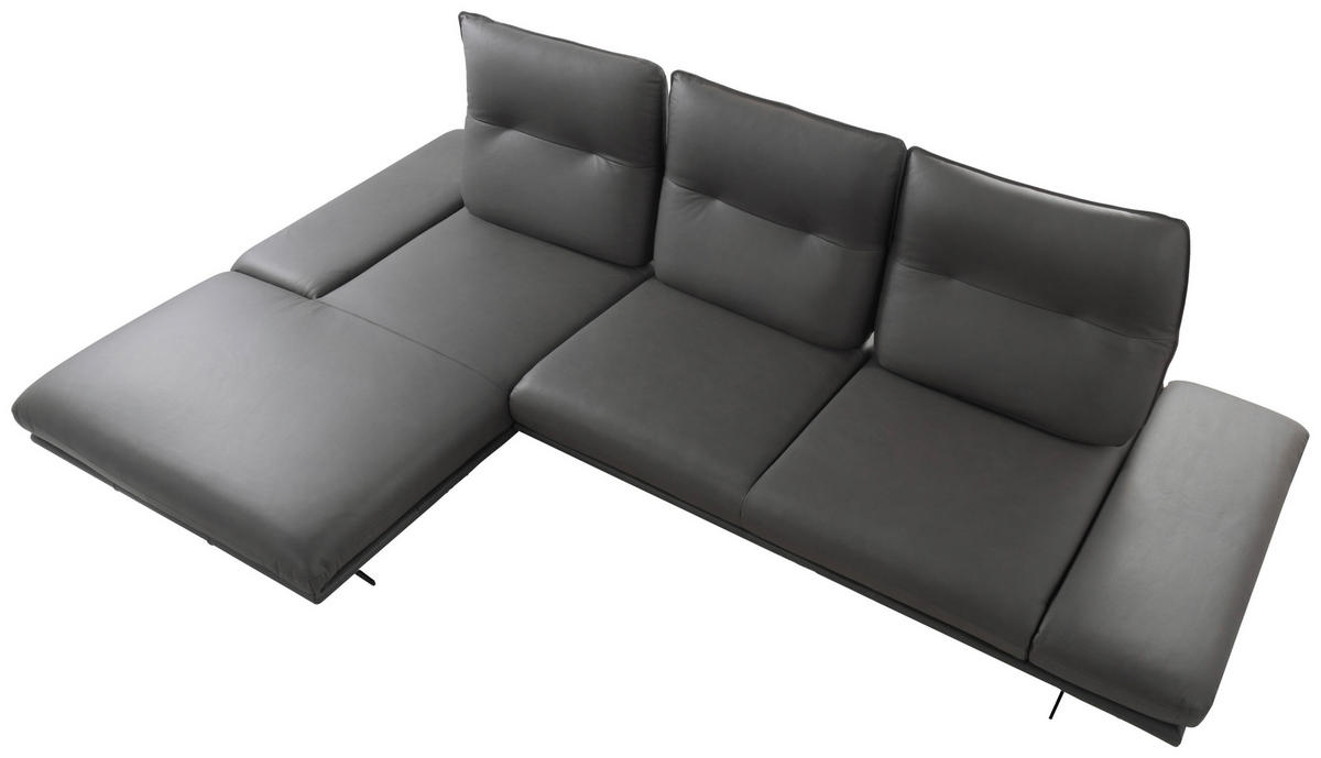 Colțar, piele, gri închis - gri închis/negru, Design, metal/piele (180/291cm) - Celina Home