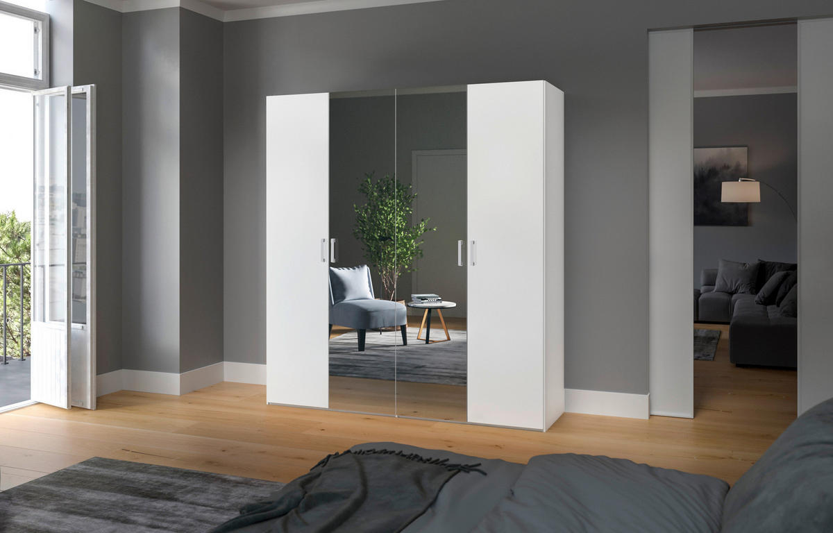 DREHTÜRENSCHRANK  in Weiß  - Chromfarben/Weiß, Design, Glas/Holzwerkstoff (203/236/59cm) - Carryhome