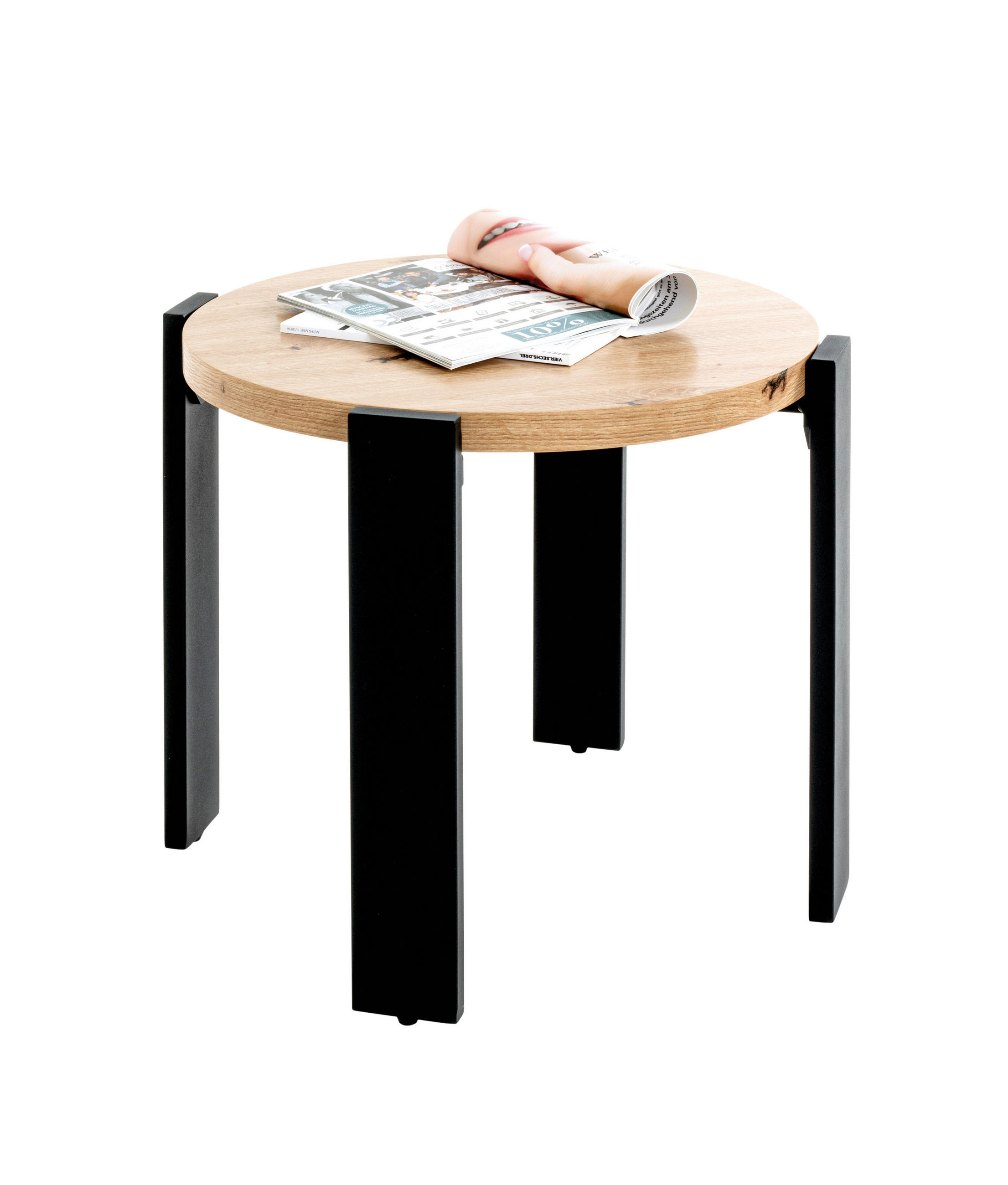 BEISTELLTISCH 50/50/46 cm Eichefarben rund  - Eichefarben/Schwarz, Trend, Holzwerkstoff/Metall (50/50/46cm)