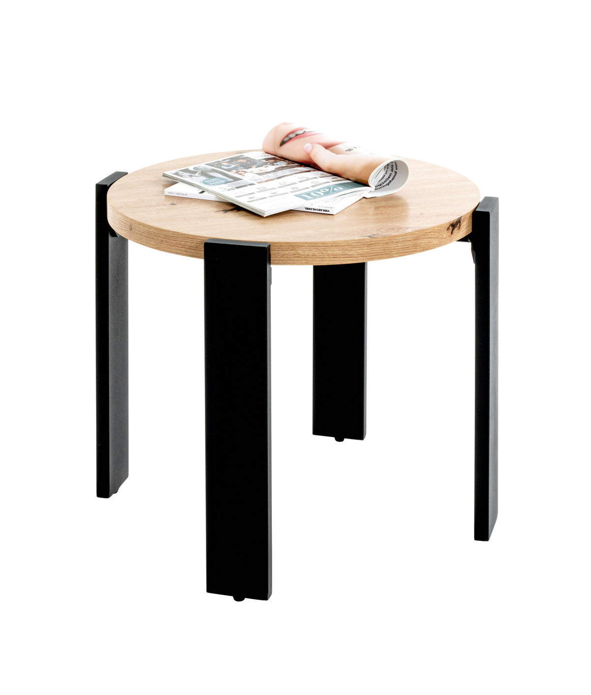 BEISTELLTISCH 50/50/46 cm Eichefarben rund  - Eichefarben/Schwarz, Trend, Holzwerkstoff/Metall (50/50/46cm)