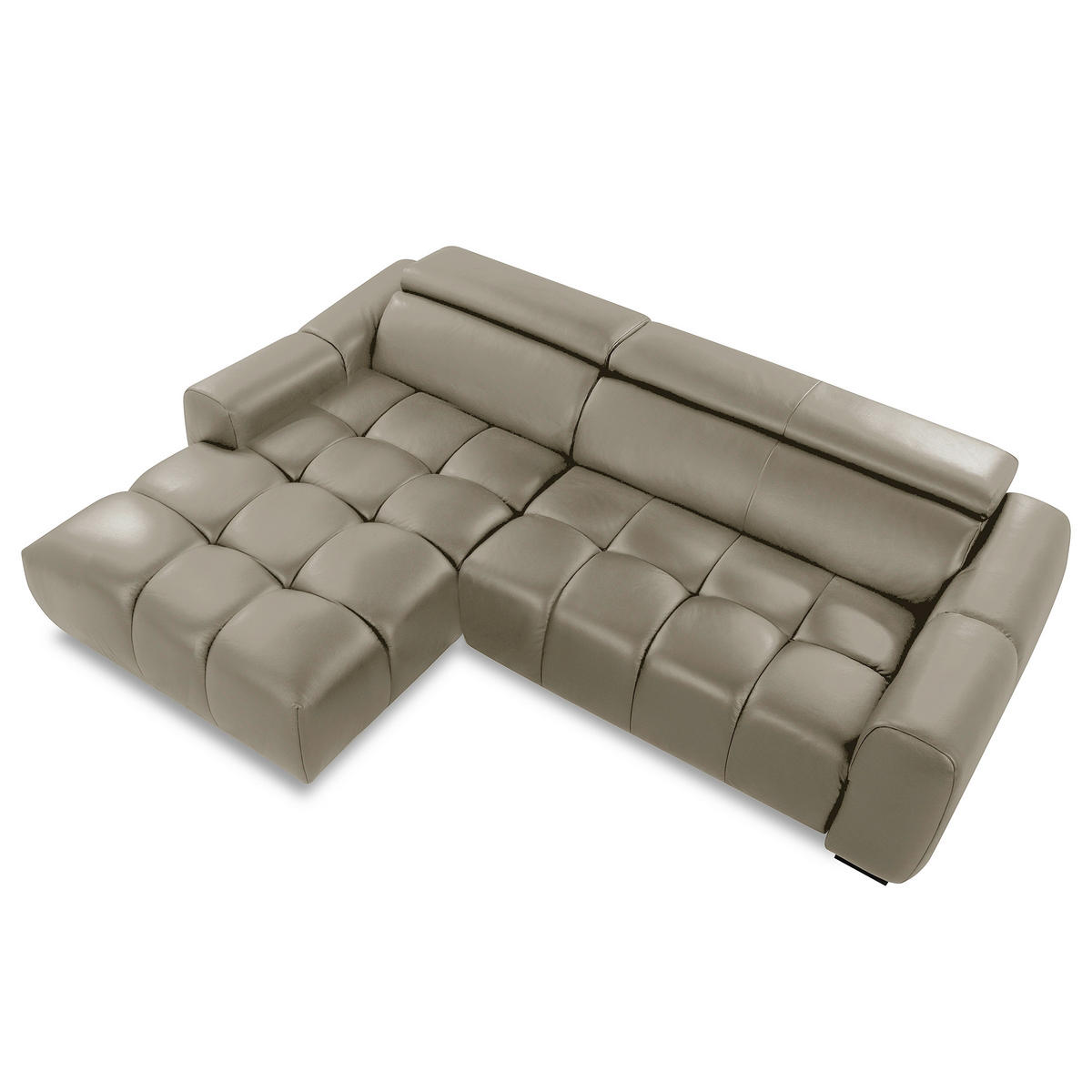 ECKSOFA AVEIRO Taupe Echtleder Bettkasten, Kopfteilverstellung, Sitzvorzug  - Taupe/Schwarz, Design, Leder/Kunststoff (177/274cm) - Livetastic