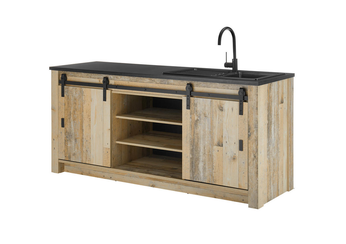 SPÜLENUNTERSCHRANK 201/93/64 cm  in Anthrazit, Naturfarben  - Anthrazit/Schwarz, Trend, Holzwerkstoff/Metall (201/93/64cm) - MID.YOU
