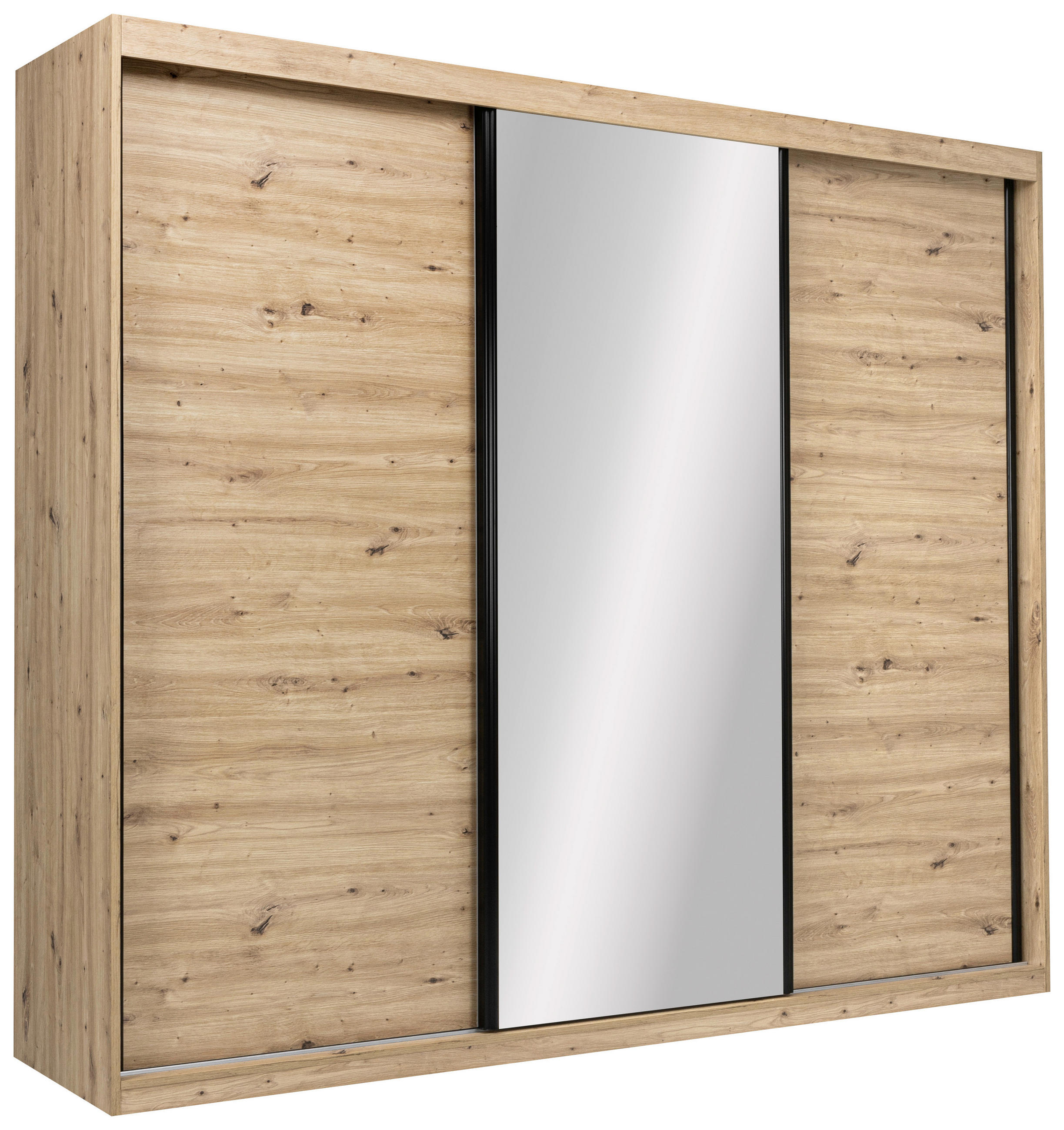 SCHIEBETÜRENSCHRANK 250/215/59,5 cm 3-türig  - Schwarz/Weiß, MODERN, Holzwerkstoff/Metall (250/215/59,5cm) - MID.YOU