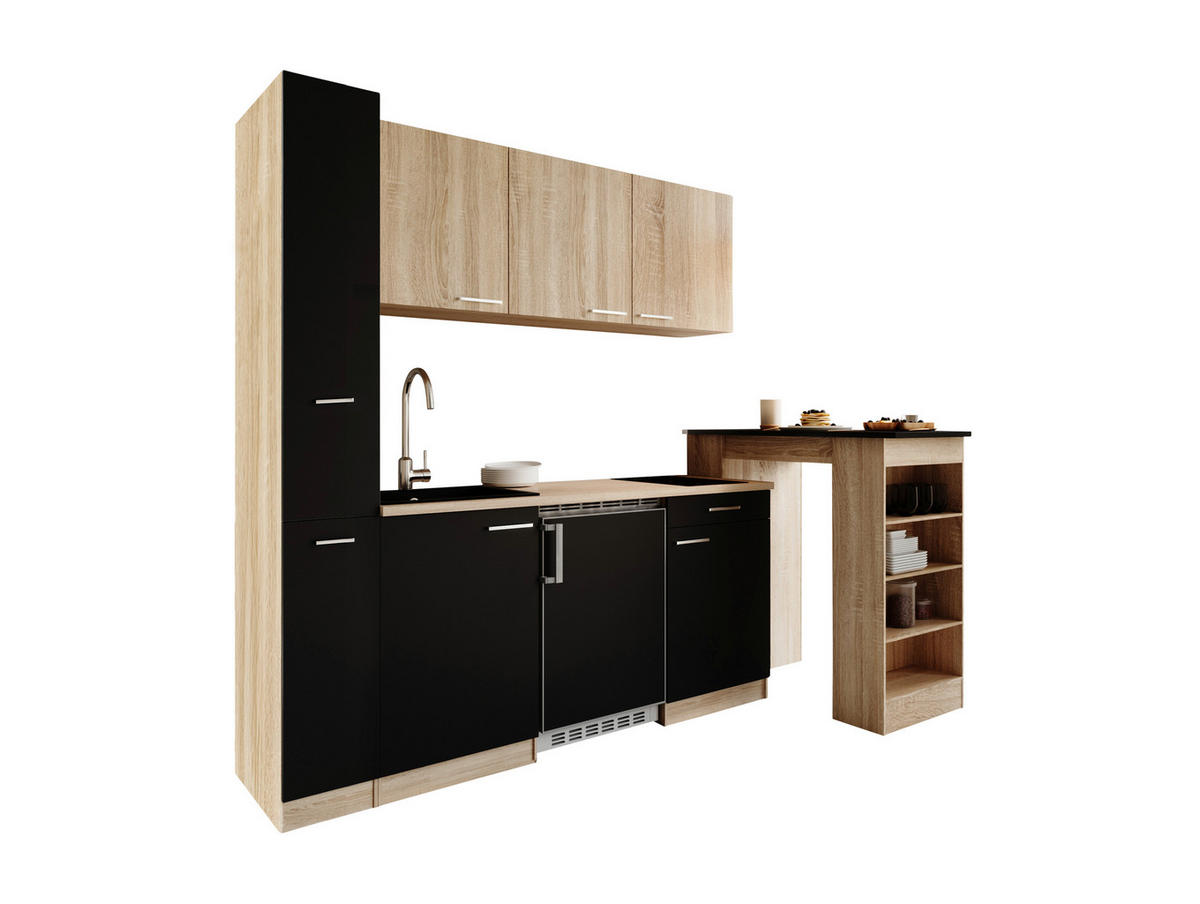 KUHINJSKI BLOK - črna/barve hrasta, Design, umetna masa/leseni material (180cm) - Respekta
