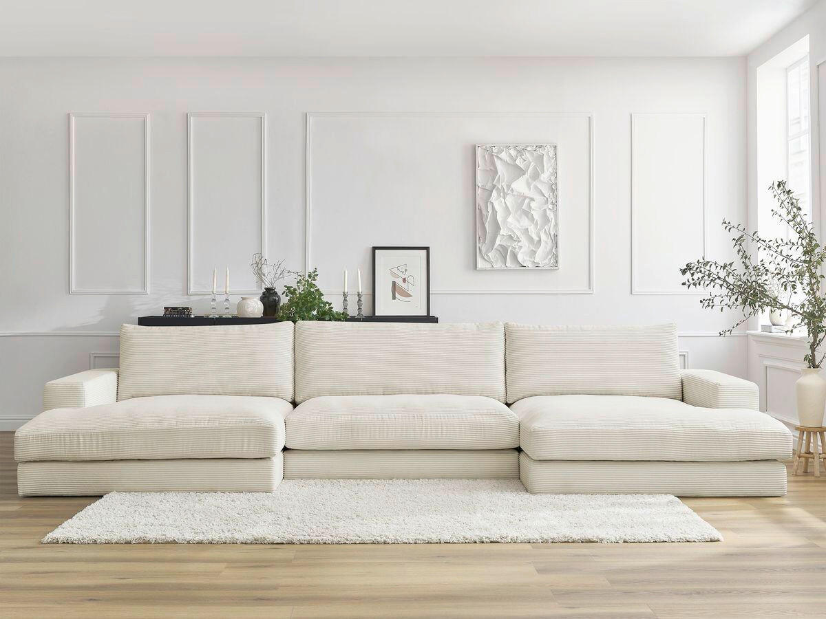 WOHNLANDSCHAFT LEONARD Beige Cord  - Beige/Schwarz, MODERN, Kunststoff/Textil (159/404/159cm)