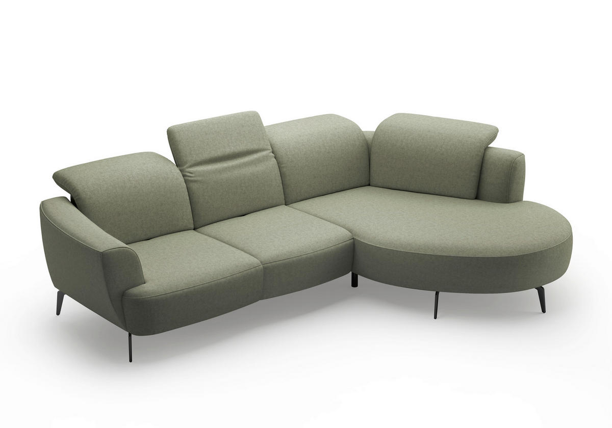 ECKSOFA ZOE E Olivgrün Flachgewebe  - Schwarz/Olivgrün, KONVENTIONELL, Textil/Metall (309/199cm) - Sit & More