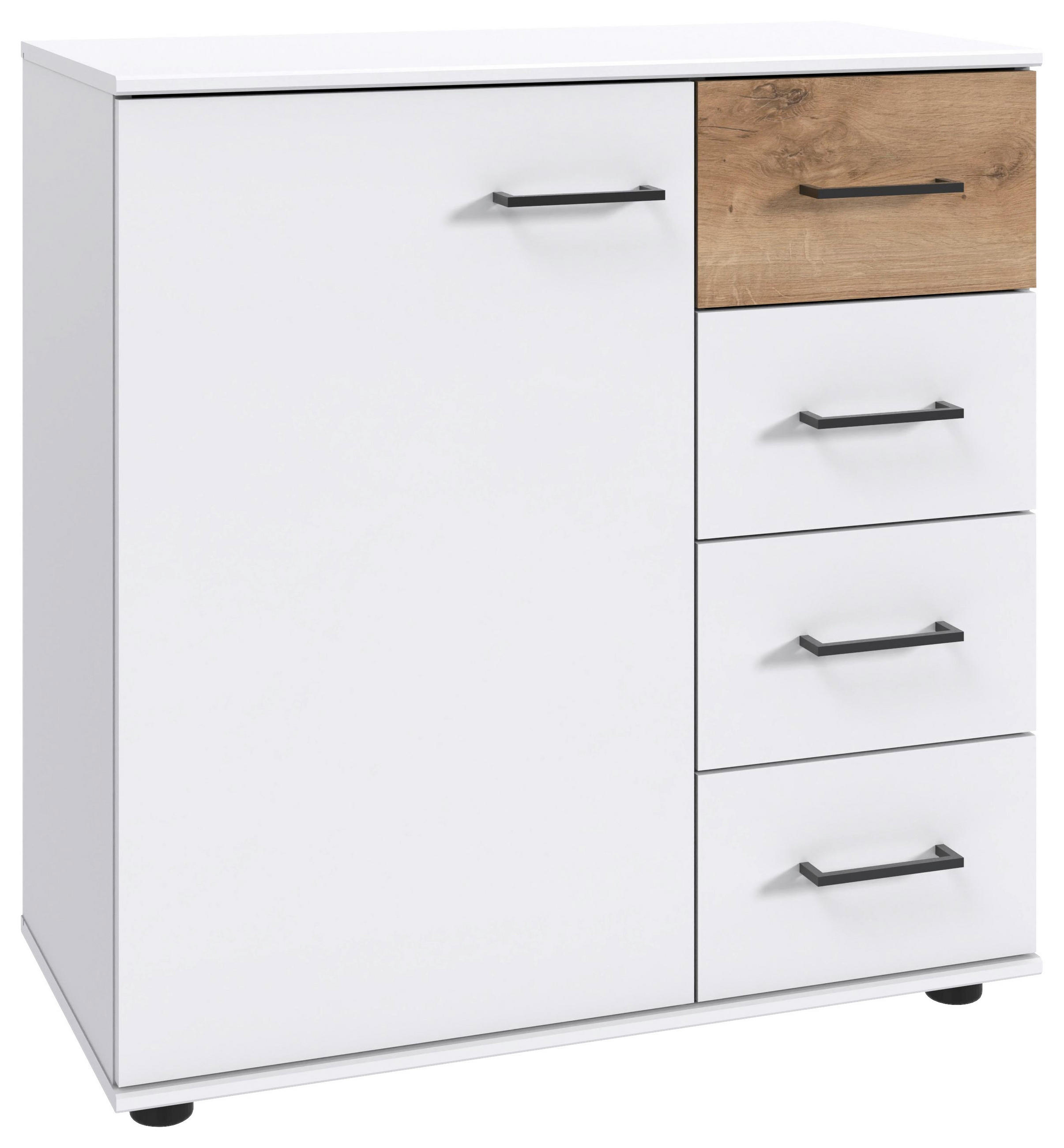 KOMMODE , 81/83/41 cm, 4 Schublade(n)  - Weiss/Plankeneiche, Konventionell, Holzwerkstoff/Kunststoff (81/83/41cm) - Carryhome