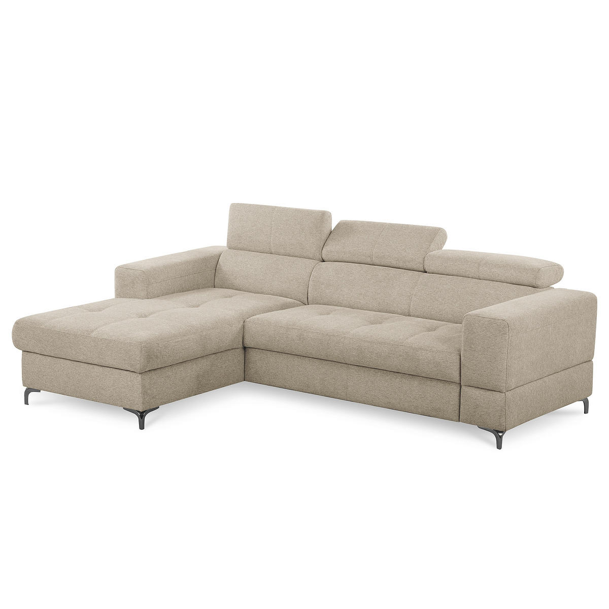 ECKSOFA TORINO Taupe Chenille Bettkasten, Kopfteilverstellung  - Taupe/Schwarzchrom, Design, Textil/Metall (173/247cm) - Livetastic
