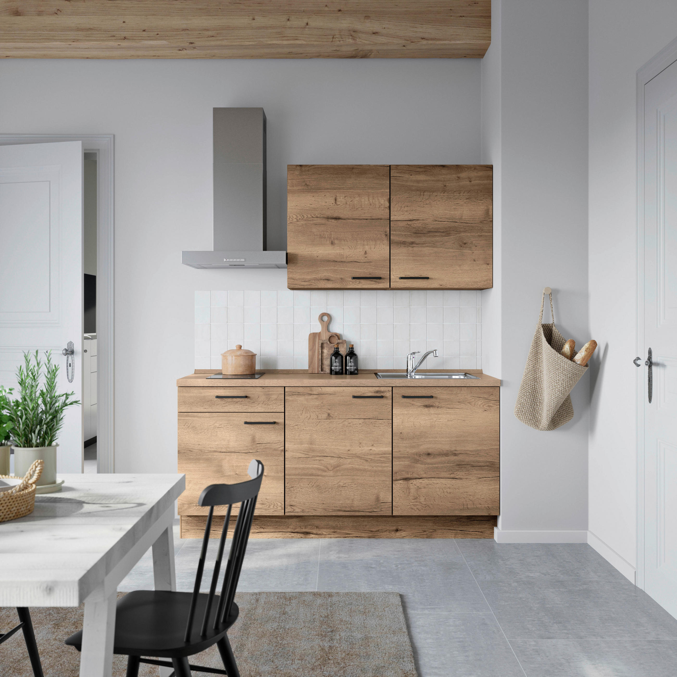 KUHINJSKI BLOK BREZ APARATOV - črna/temni hrast, Moderno, kovina/leseni material (180cm) - Celina Home