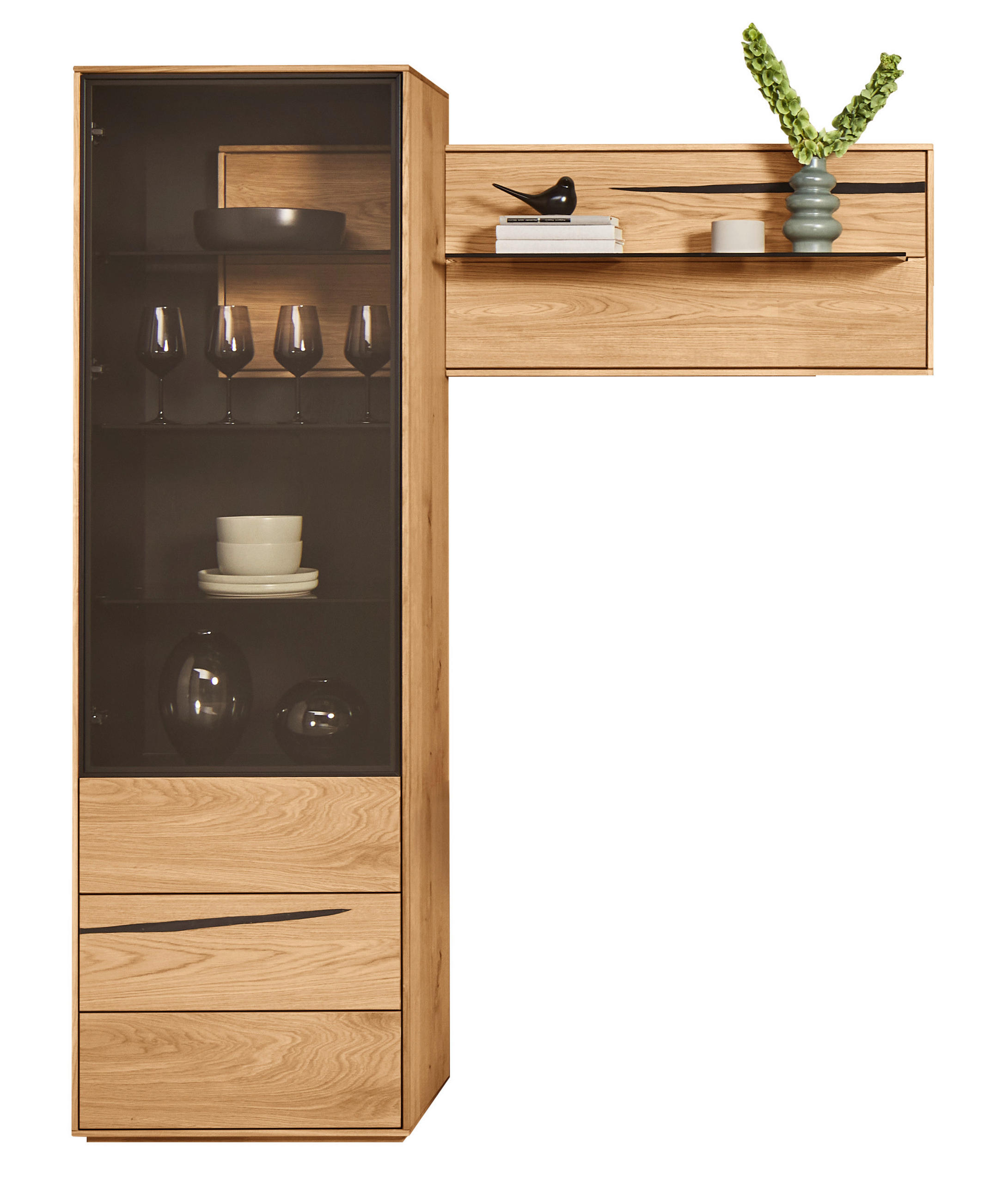 VITRINE  in furniert Wildeiche Braun, Schwarz, Eichefarben - Eichefarben/Schwarz, Natur, Glas/Holz (154/192/40cm) - Waldwelt
