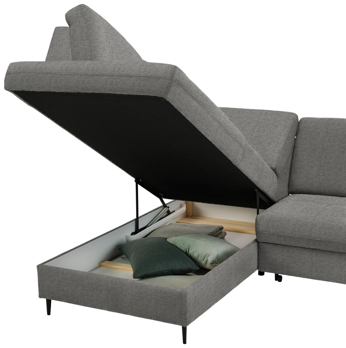 ECKSOFA in Chenille Dunkelgrau  - Dunkelgrau/Schwarz, Modern, Holz/Textil (184/241cm) - Carryhome