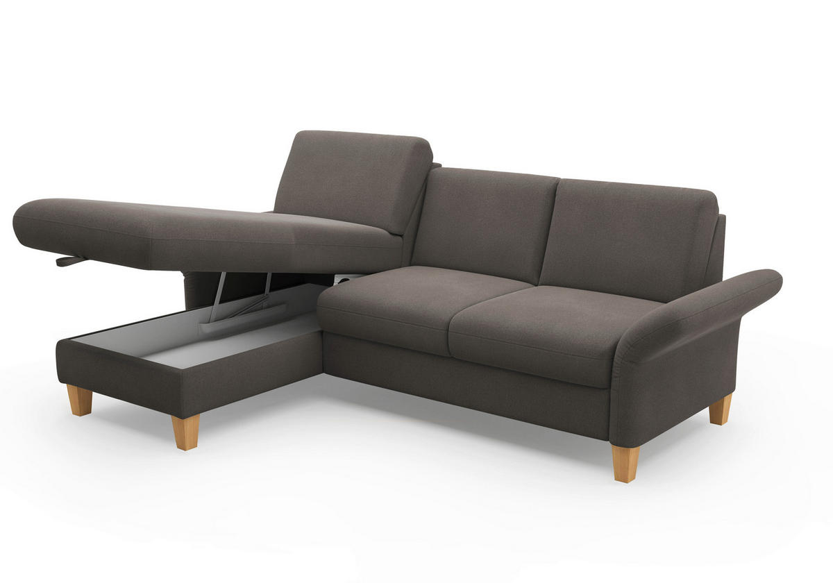 ECKSOFA ROCHELLE E Graphitfarben Flachgewebe  - Eichefarben/Graphitfarben, KONVENTIONELL, Holz/Textil (164/251cm) - Sit & More