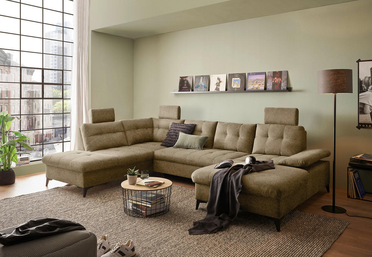 WOHNLANDSCHAFT in Webstoff Sandfarben  - Sandfarben/Schwarz, Konventionell, Kunststoff/Textil (218/324/170cm) - MID.YOU