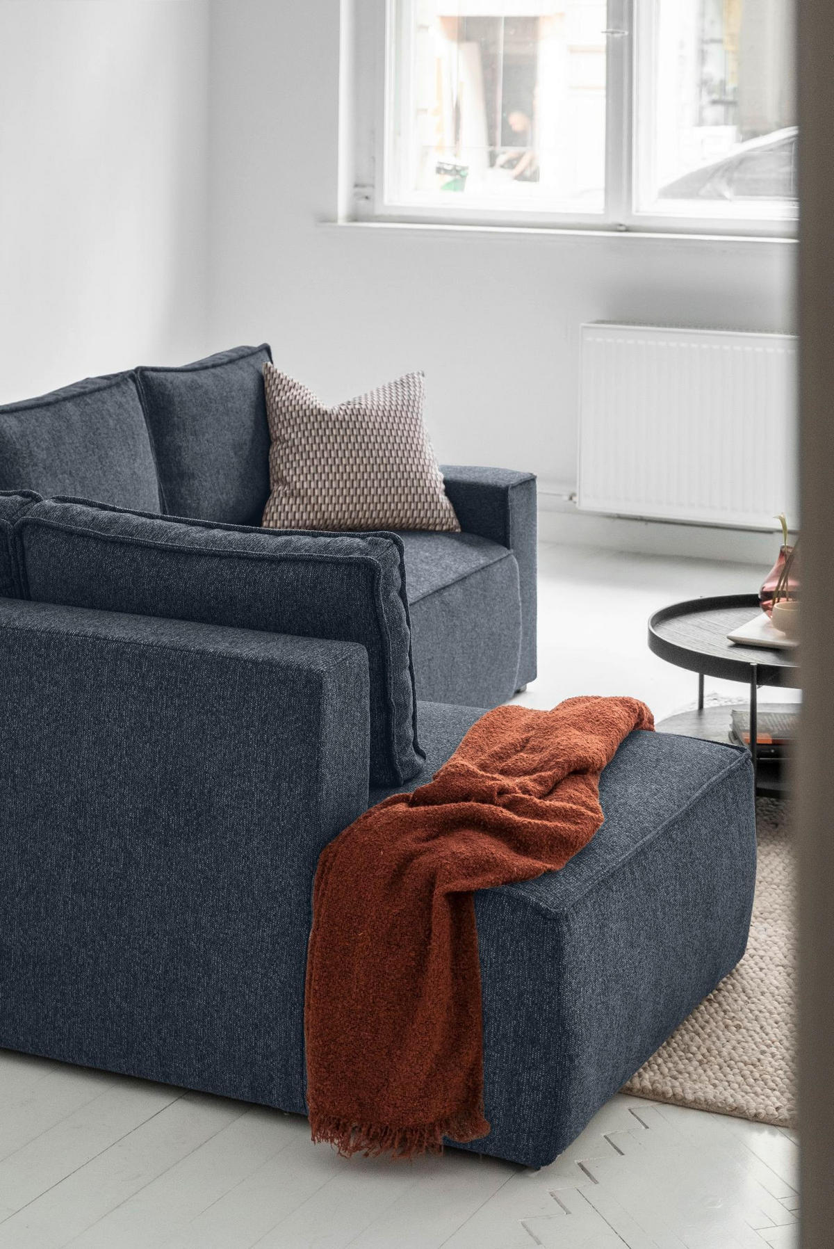 ECKSOFA in Dunkelblau  - Weiss/Schwarz, Design, Kunststoff/Textil (194/246cm) - MID.YOU