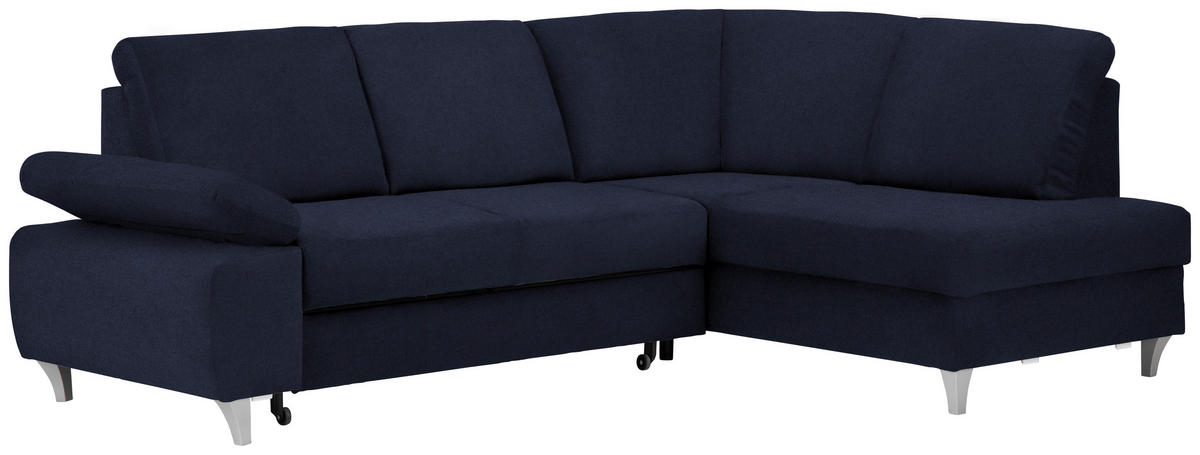 ECKSOFA in Flachgewebe Dunkelblau  - Silberfarben/Dunkelblau, Konventionell, Holz/Textil (255/186cm) - Cantus
