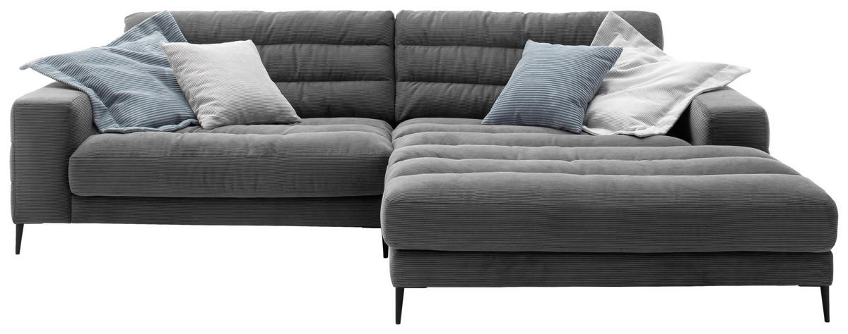 ECKSOFA in Cord Anthrazit  - Anthrazit/Schwarz, Design, Textil/Metall (296/207cm) - Dieter Knoll
