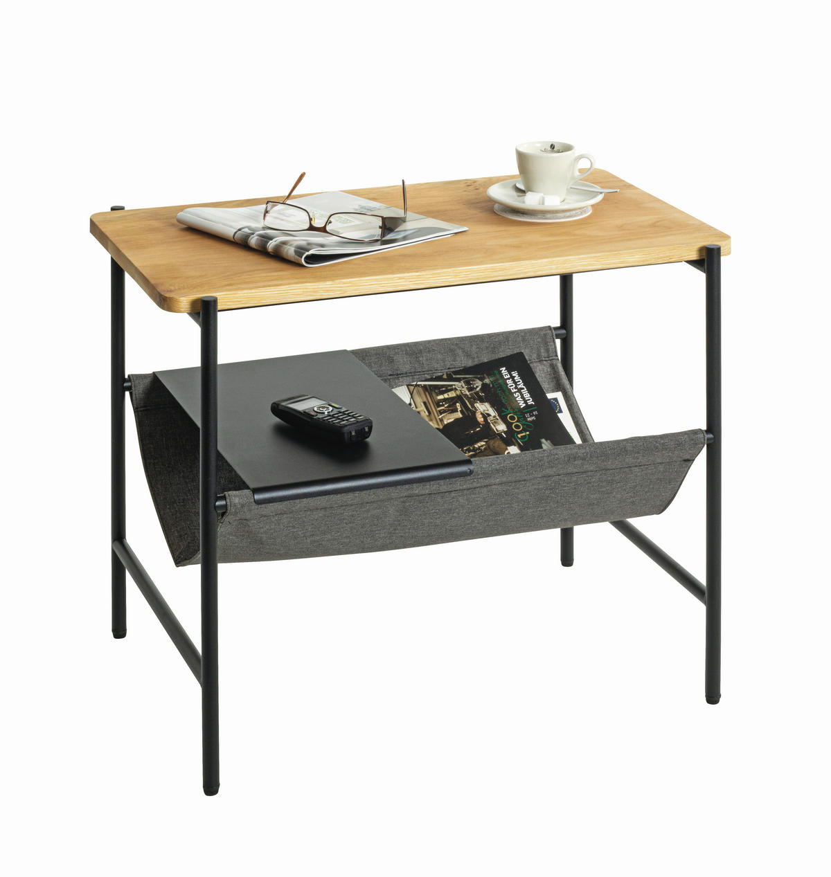 BEISTELLTISCH 38/60/50 cm Eiche massiv Grau, Schwarz, Eichefarben rechteckig  - Eichefarben/Schwarz, Design, Holz/Textil (38/60/50cm)