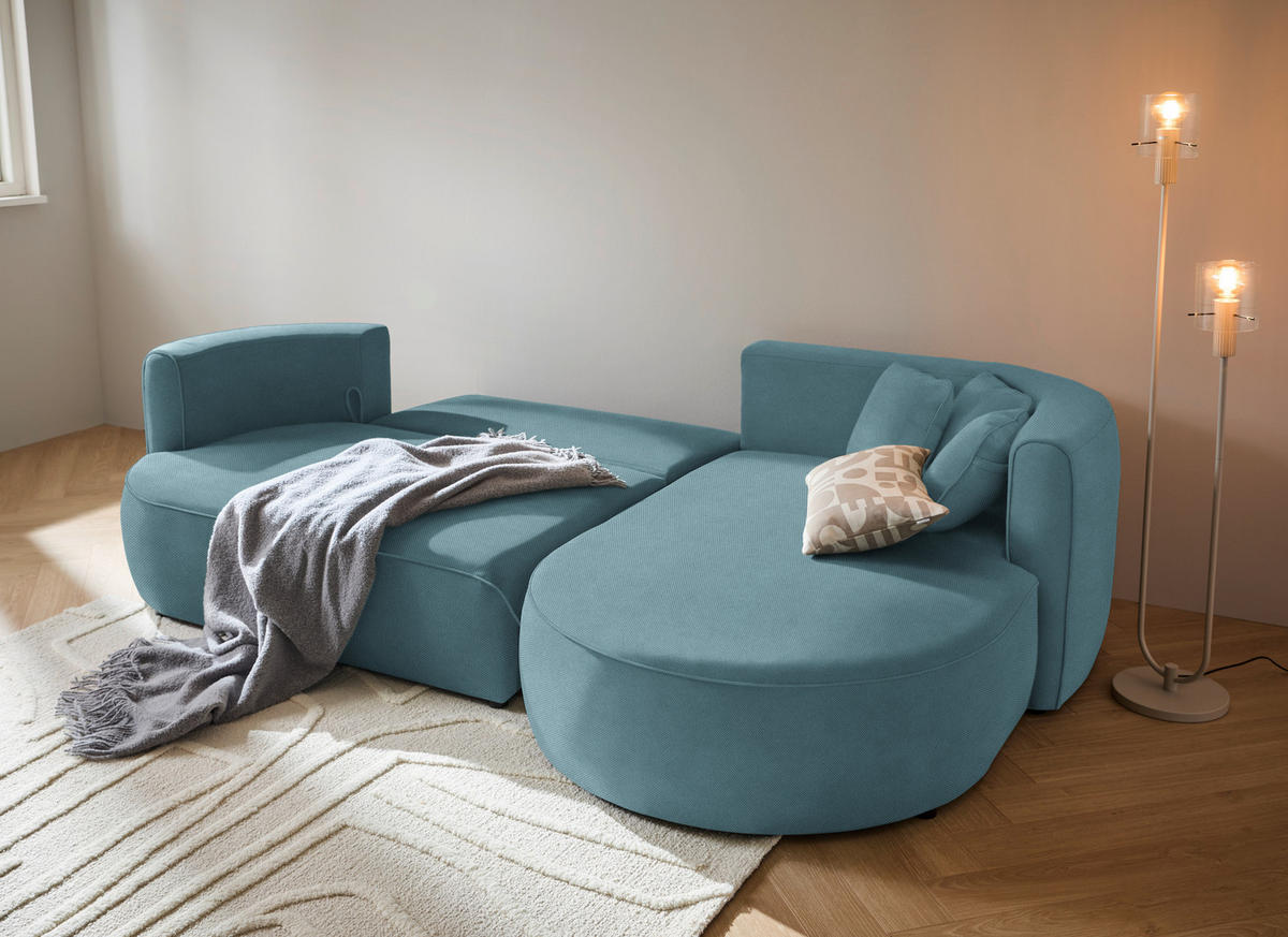 ECKSOFA in Webstoff Blau  - Blau/Schwarz, Modern, Kunststoff/Textil (284/183cm) - Welnova