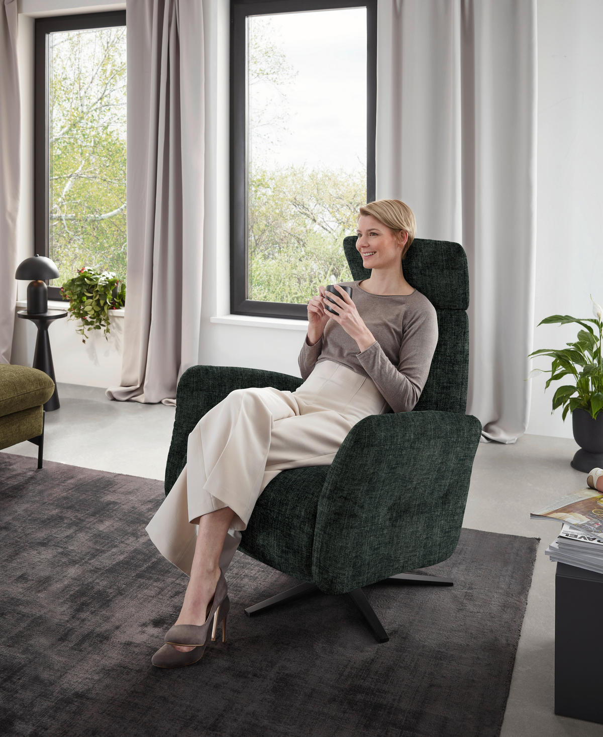 RELAXSESSEL in Textil Waldgrün  - Waldgrün/Schwarz, Design, Textil/Metall (78/113/90cm) - Dieter Knoll