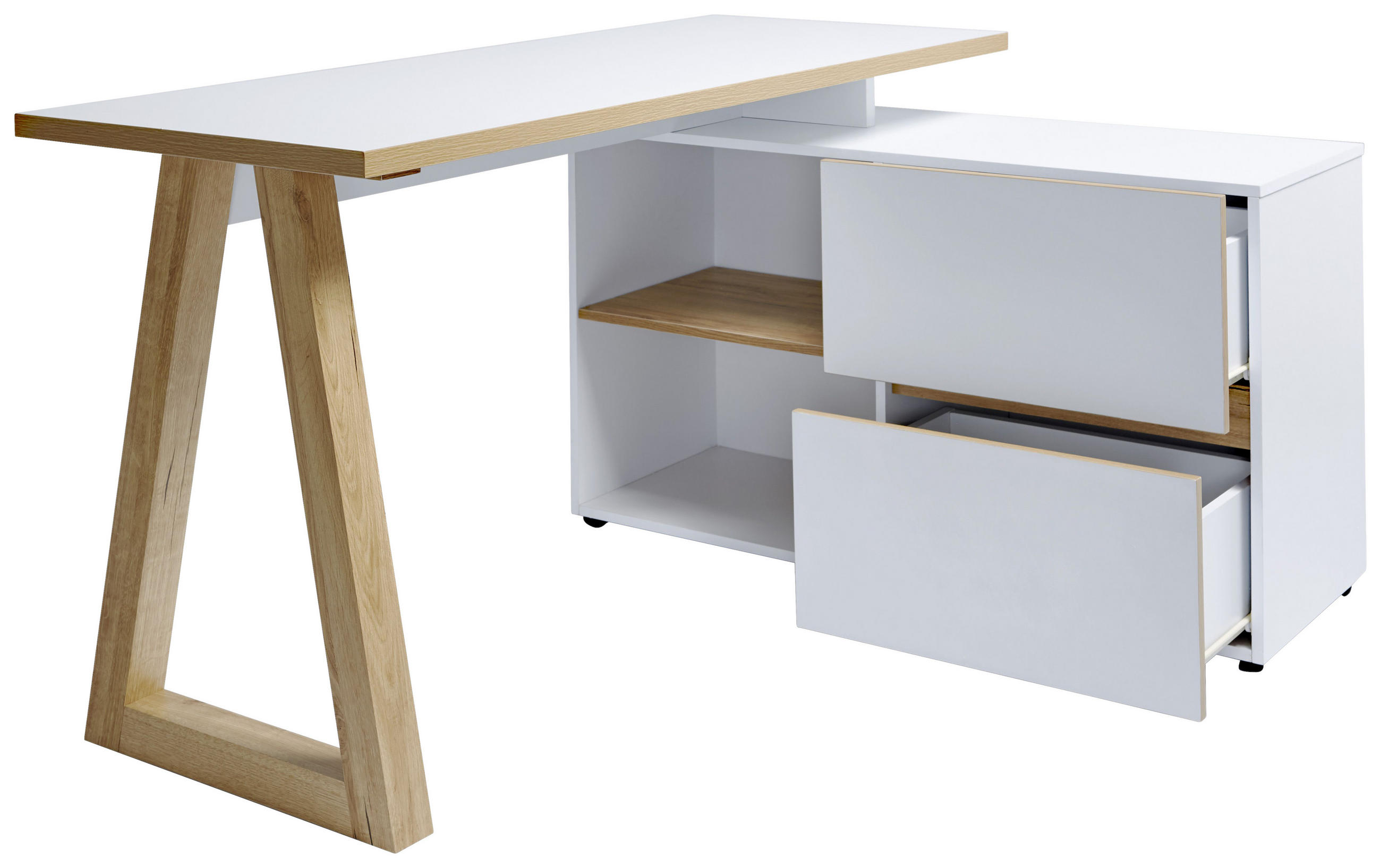 ECKSCHREIBTISCH 140/110/76 cm in Weiß, Eichefarben - Eichefarben/Weiß, Design, Holzwerkstoff (140/110/76cm)