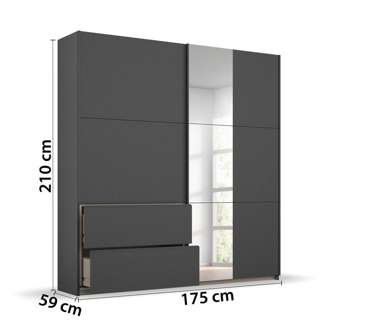 SCHIEBETÜRENSCHRANK 175/210/59 cm 2-türig Grau  - Grau, Design, Holzwerkstoff/Metall (175/210/59cm) - Rauch Möbel