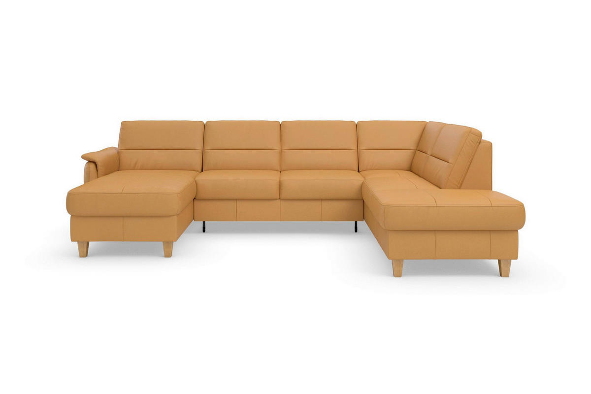SEDACIA SÚPRAVA, textil, koža, kari žltá - farba duba/kari žltá, Basics, koža/drevo (163/308/212cm) - Sit & More