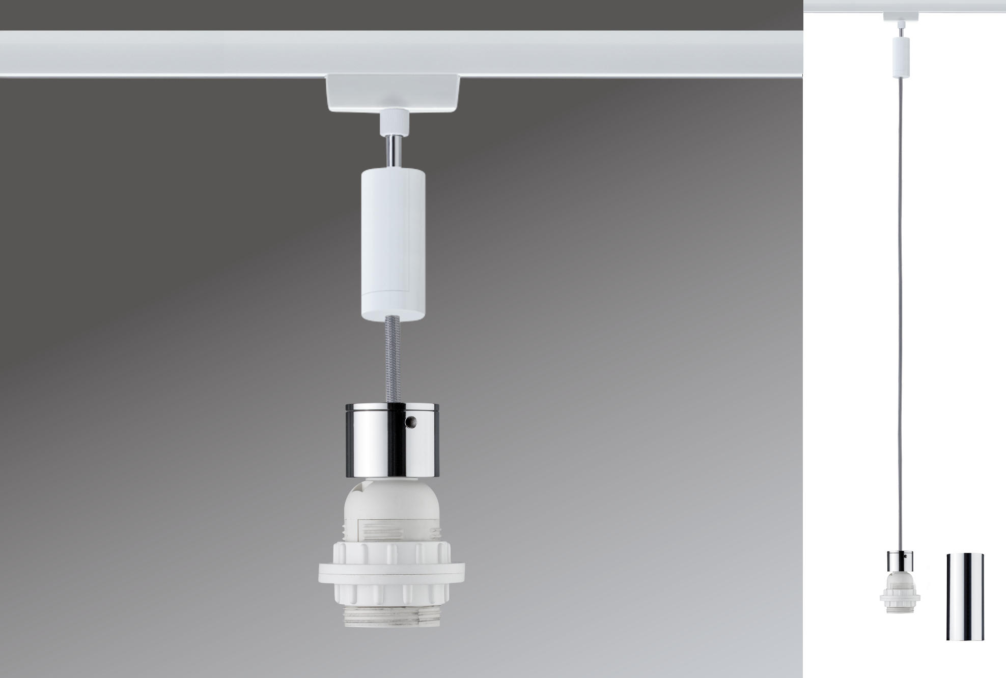 SCHIENENSYSTEM-HÄNGELEUCHTE URail - Chromfarben/Weiß, Design, Metall (150cm) - Paulmann