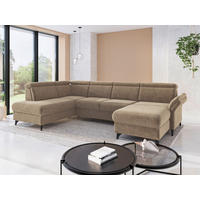 WOHNLANDSCHAFT GLENDALE E Hellbraun Flachgewebe  - Hellbraun/Schwarz, KONVENTIONELL, Textil/Metall (193/321/166cm) - Sit & More