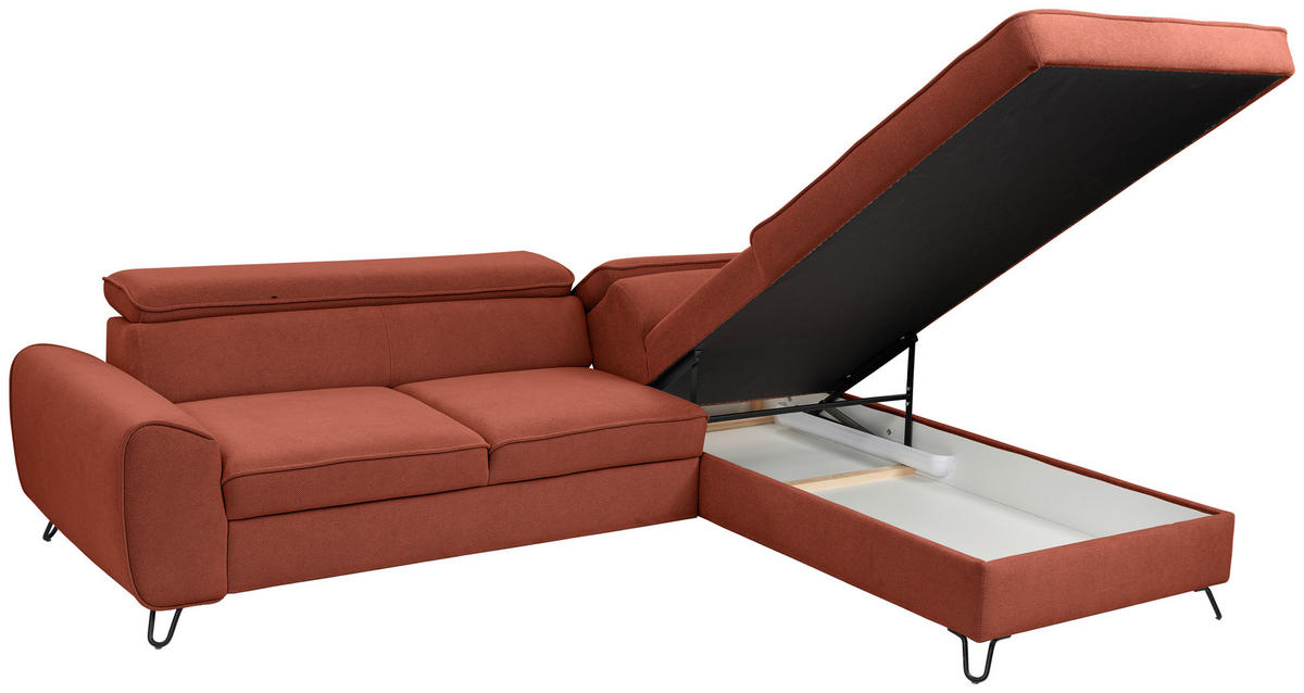ECKSOFA in Flachgewebe Rostfarben  - Rostfarben/Schwarz, Design, Textil/Metall (250/200cm) - Stylife