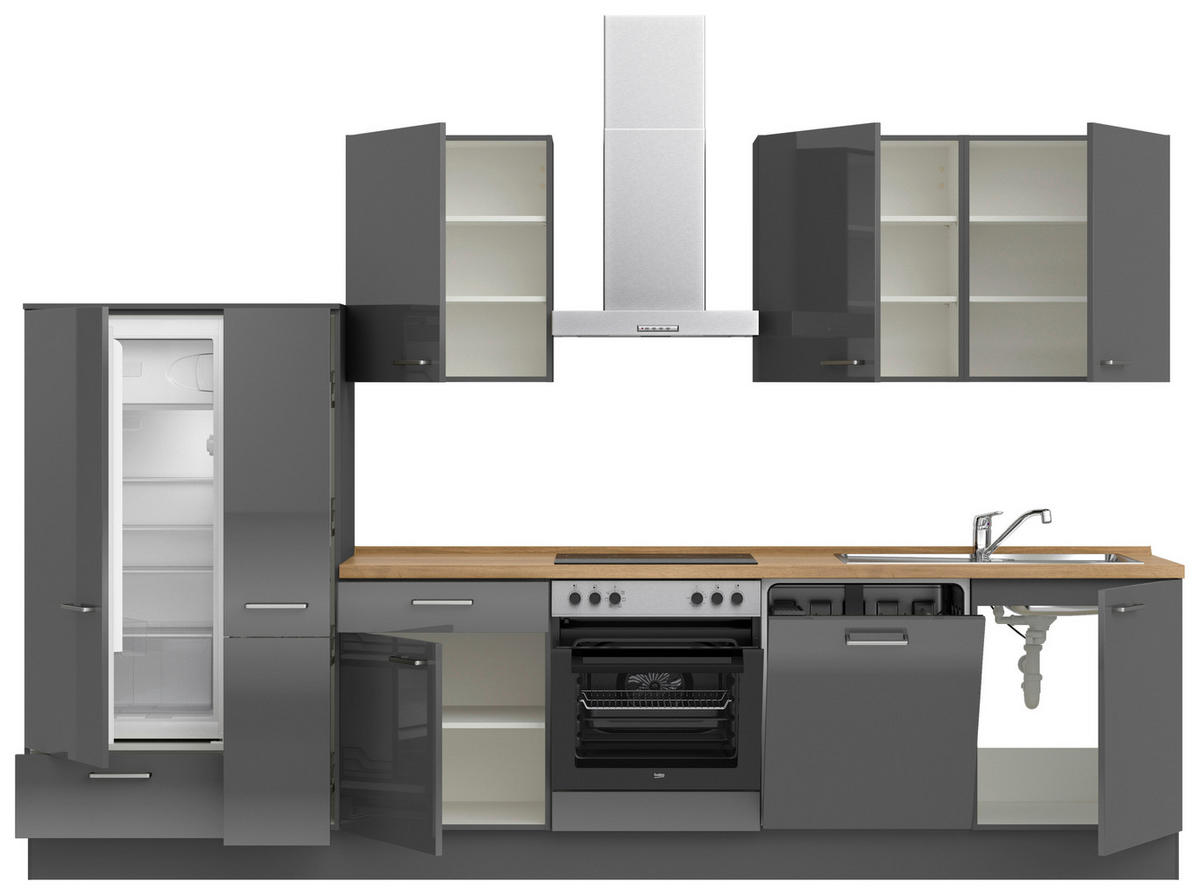 KÜCHENLEERBLOCK 330 cm   in Eichefarben, Schieferfarben  - Schieferfarben/Edelstahlfarben, MODERN, Holzwerkstoff/Metall (330cm) - Nobilia