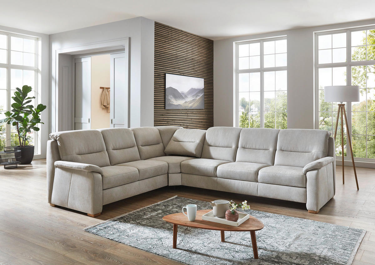 ECKSOFA Mikrofaser Hellgrau  - Eiche Bianco/Hellgrau, Konventionell, Holz/Textil (245/303cm) - Beldomo Comfort
