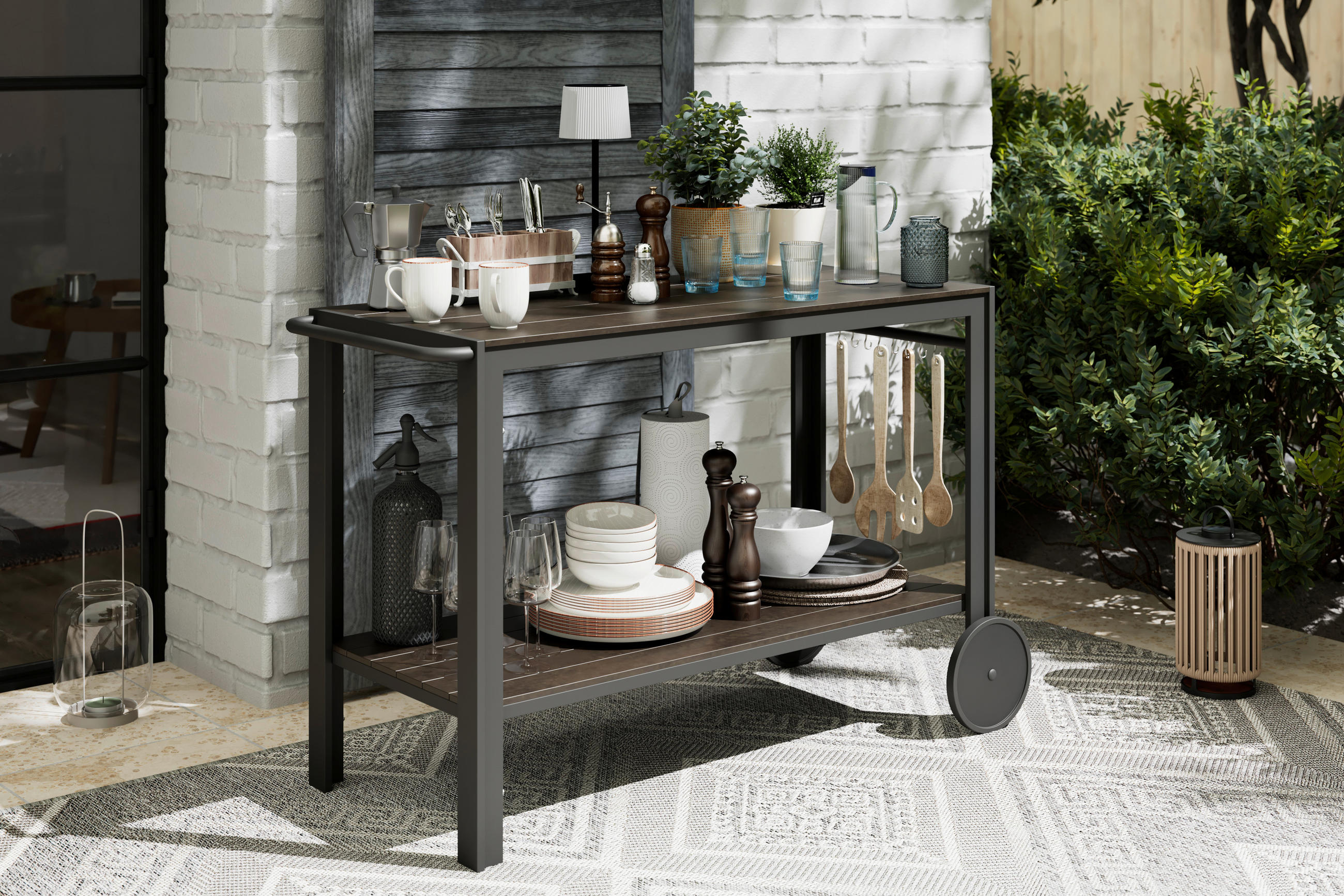 Ambia Garden ZAHRADNÍ SERVÍROVACÍ VOZÍK, černá, 45/74/105 cm