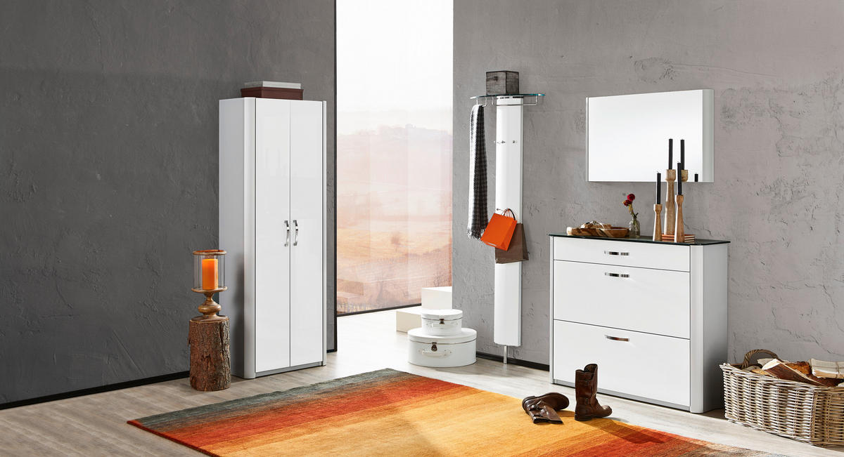 SCHUHSCHRANK Silberfarben, Weiß, Alufarben  - Chromfarben/Silberfarben, Design, Glas/Holzwerkstoff (117/97/35cm) - Moderano