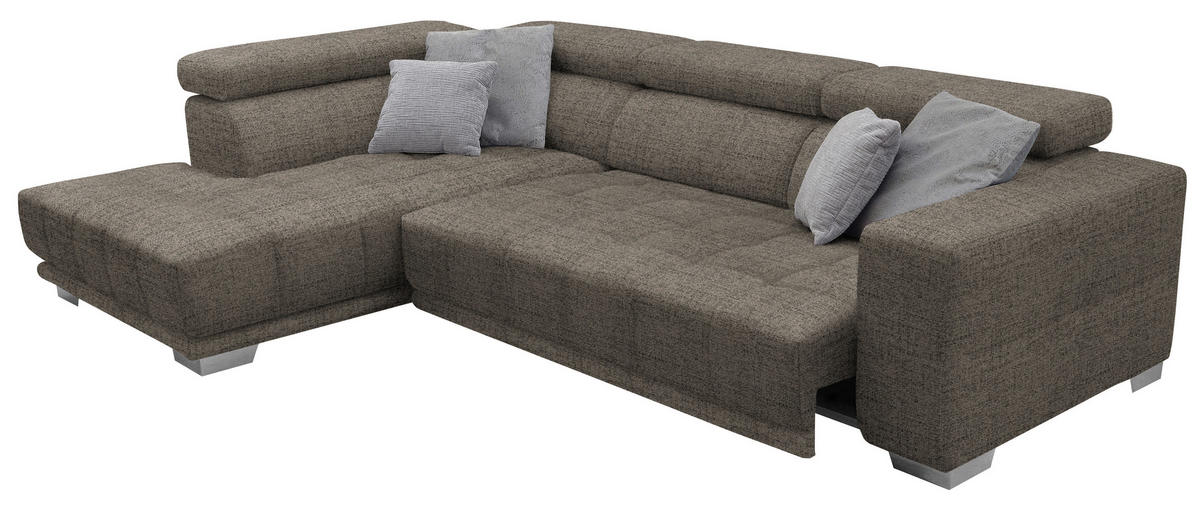 ECKSOFA in Chenille Hellbraun  - Chromfarben/Hellbraun, Design, Textil (207/301cm) - Xora