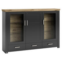 HIGHBOARD  in 184,1/126,6/44,2 cm  - Graphitfarben/Eiche Artisan, Design, Glas/Holzwerkstoff (184,1/126,6/44,2cm) - SetOne by Musterring