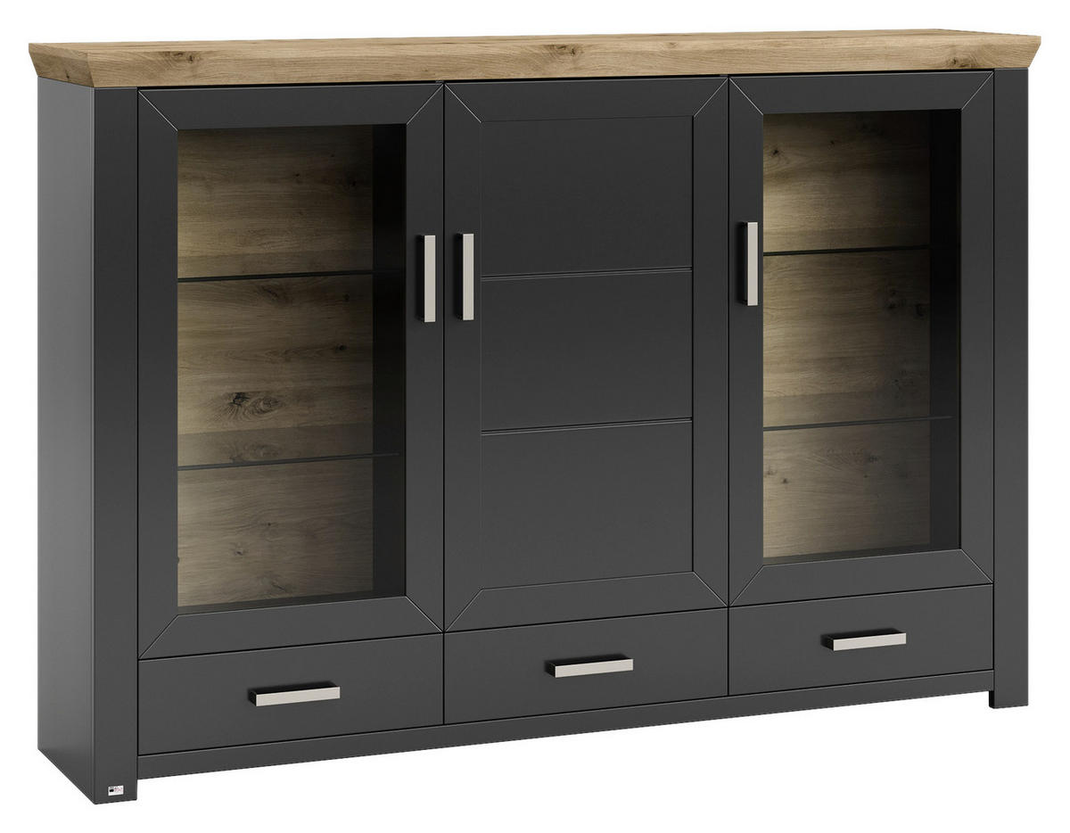 HIGHBOARD  in 184,1/126,6/44,2 cm  - Graphitfarben/Eiche Artisan, Design, Glas/Holzwerkstoff (184,1/126,6/44,2cm) - SetOne by Musterring