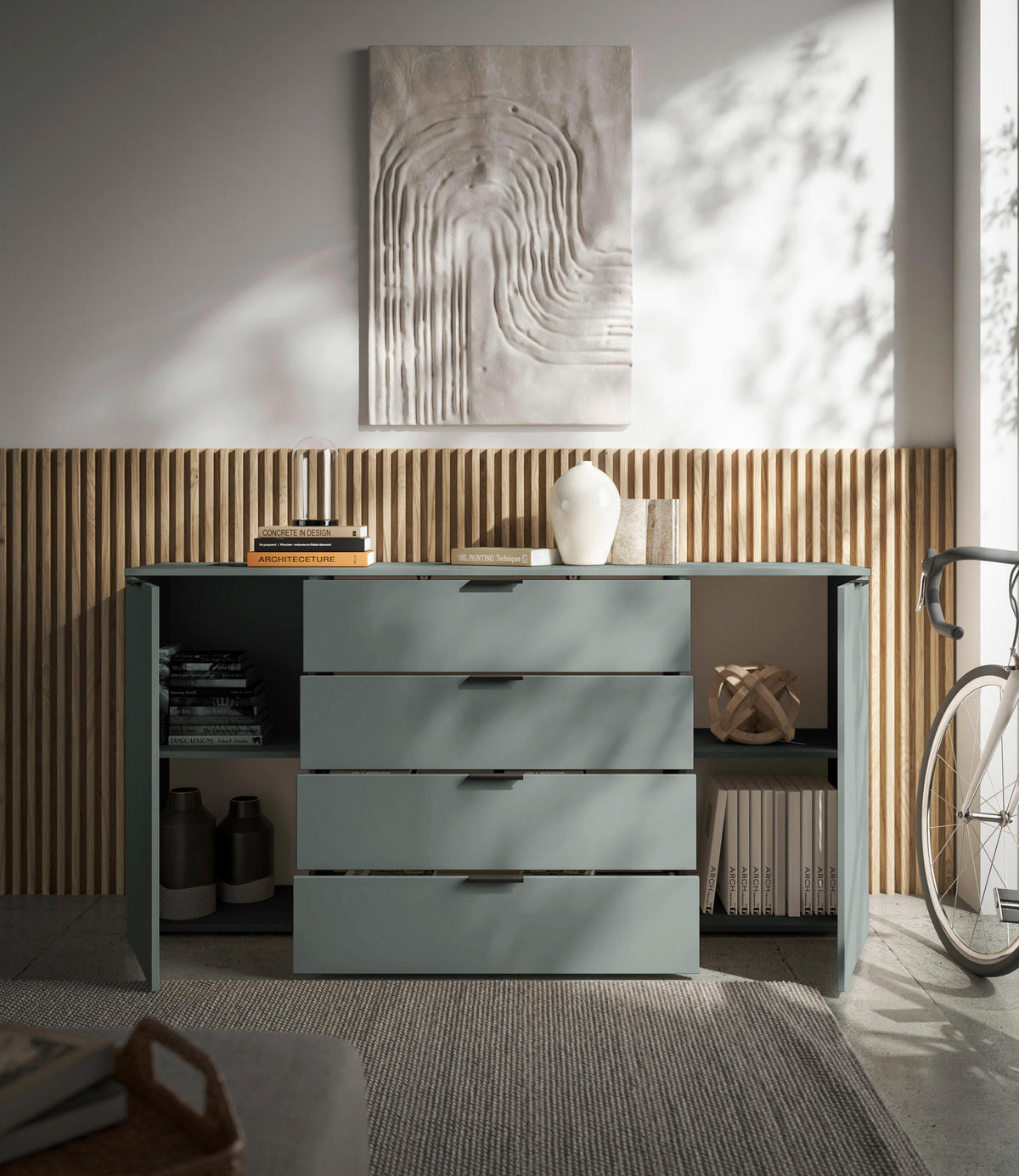KOMODA S VRATIMA - žalfijazelena/crna, Osnovno, pločasti materijal/plastika (180/90/40cm) - Xora