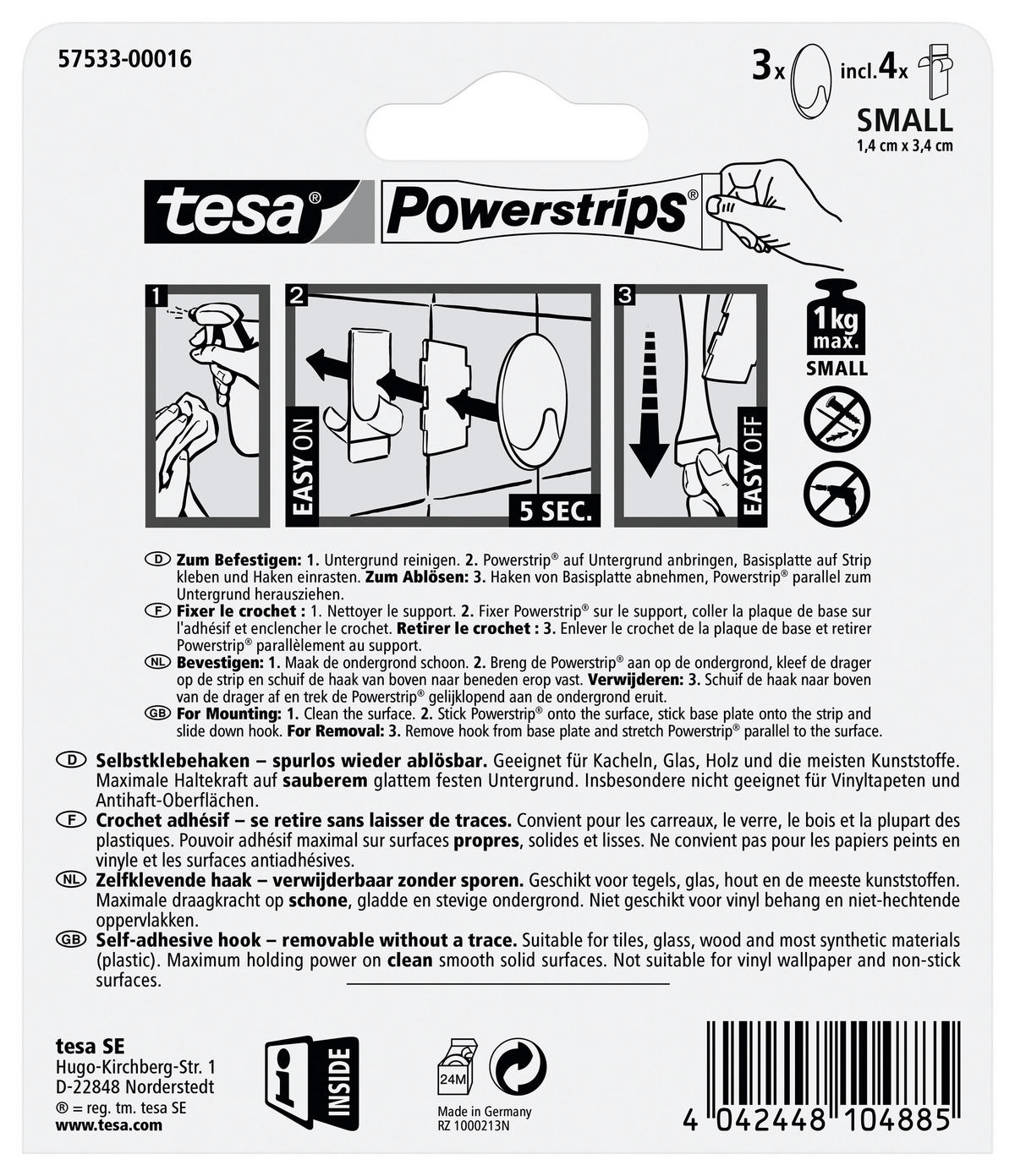 KLEBEHAKEN 3 Stück  in Weiß  - Weiß, Basics, Kunststoff (2,5/4,5/1,7cm) - Tesa