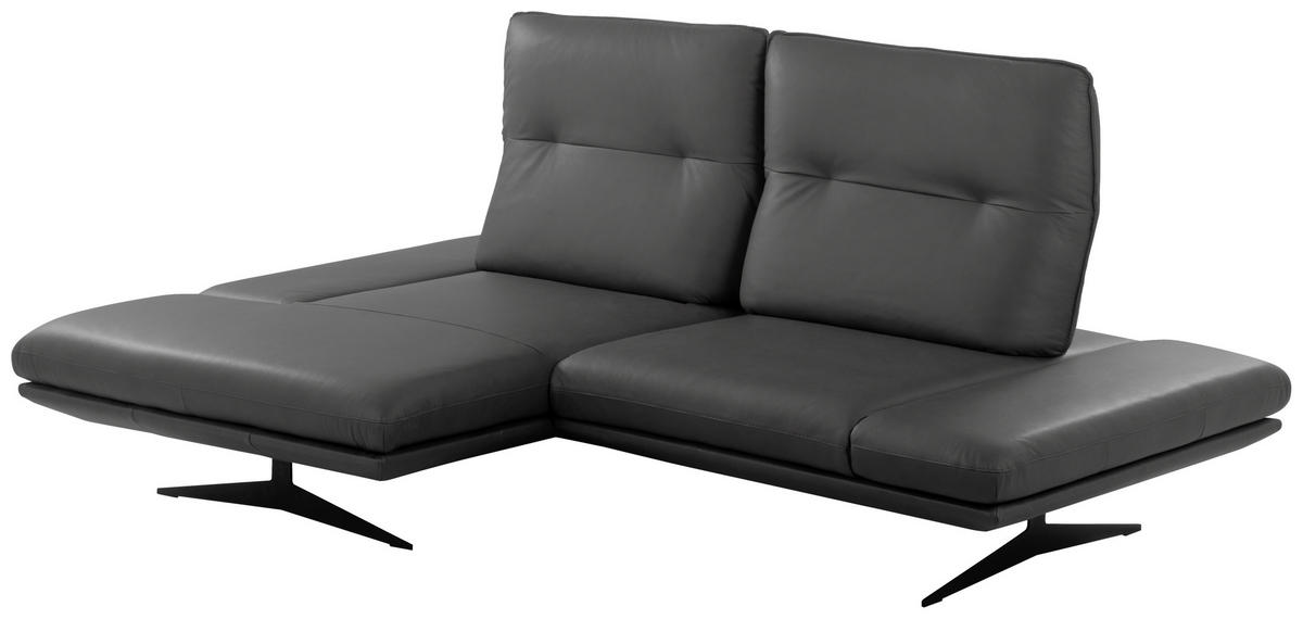 ECKSOFA Dunkelgrau Echtleder Rücken echt, Armteilverstellung, Kopfteilverstellung, Sitztiefenverstellung  - Dunkelgrau/Schwarz, Design, Leder/Metall (160/235cm) - Celina Home
