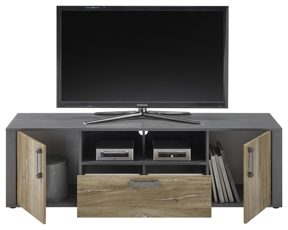 TV-SZEKRÉNY 166/49/42 cm  - ótölgy/sötétszürke, Konventionell, műanyag/faalapú anyag (166/49/42cm) - MID.YOU