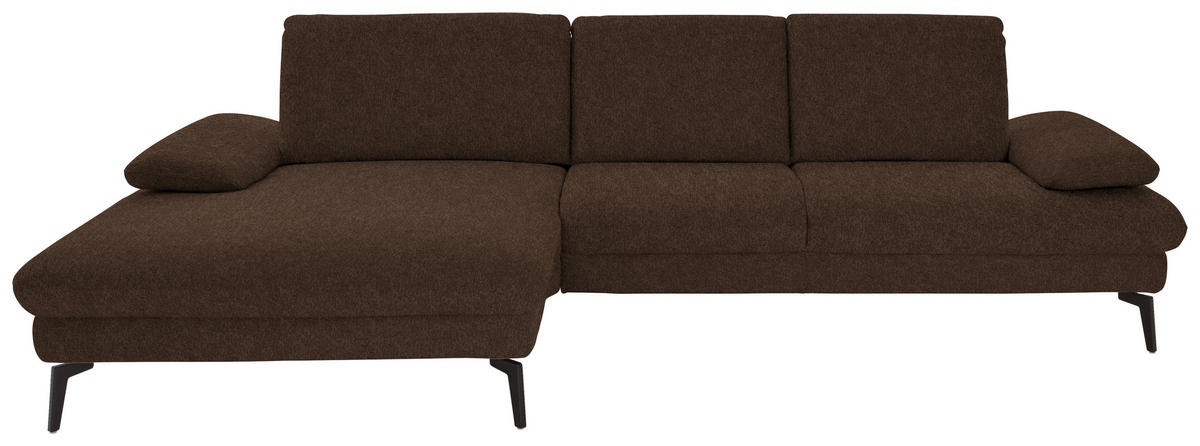 ECKSOFA in Chenille, Mikrofaser Dunkelbraun  - Dunkelbraun/Schwarz, Design, Textil/Metall (157/299cm) - Dieter Knoll