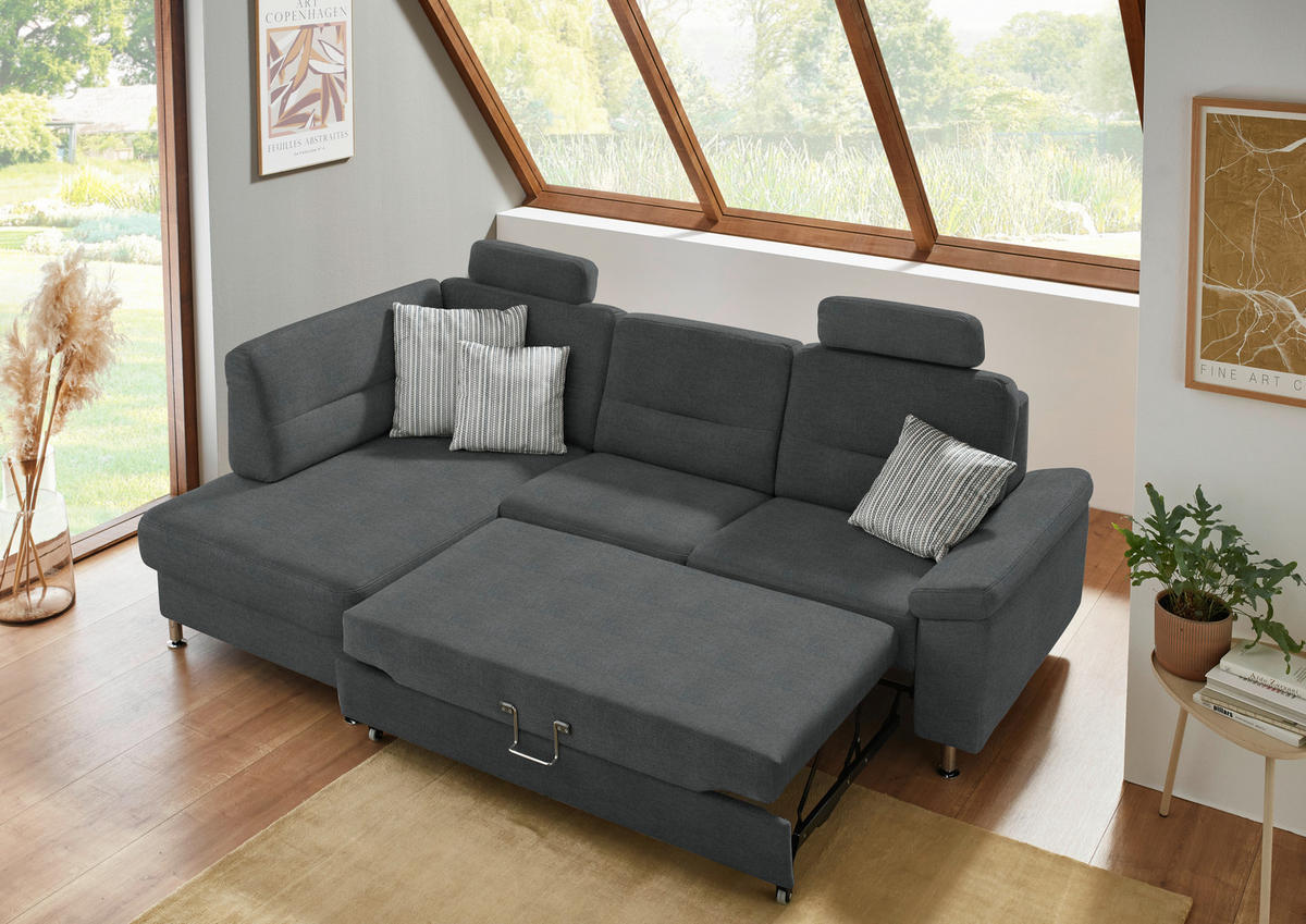 ECKSOFA Flachgewebe Anthrazit  - Anthrazit/Alufarben, Konventionell, Textil/Metall (160/244cm) - Beldomo Comfort