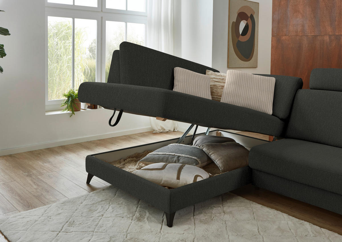 ECKSOFA  Chenille Anthrazit  - Anthrazit/Schwarz, Design, Textil/Metall (182/239cm) - Beldomo Comfort