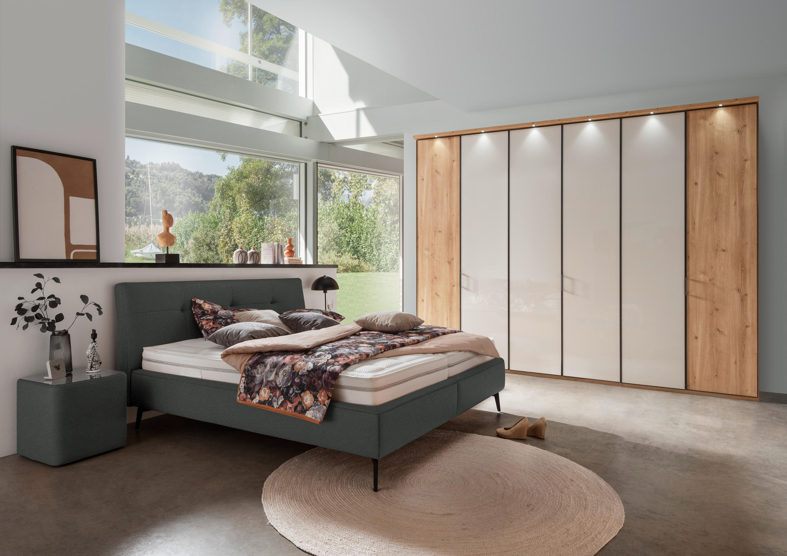 POLSTERBETT gepolstertes Kopfteil, Lattenroste, Matratzen Dunkelgrau 180/200 cm  - Dunkelgrau/Creme, MODERN, Holz/Holzwerkstoff (180/200cm) - Beldomo - Sleep