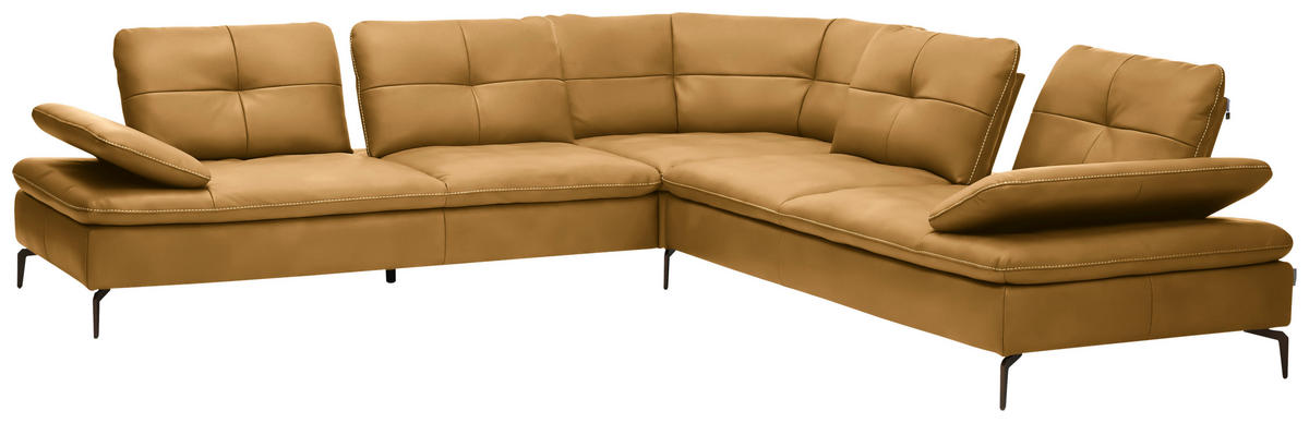 ECKSOFA in Echtleder Currygelb  - Currygelb/Beige, Design, Leder/Metall (298/298cm) - Chilliano